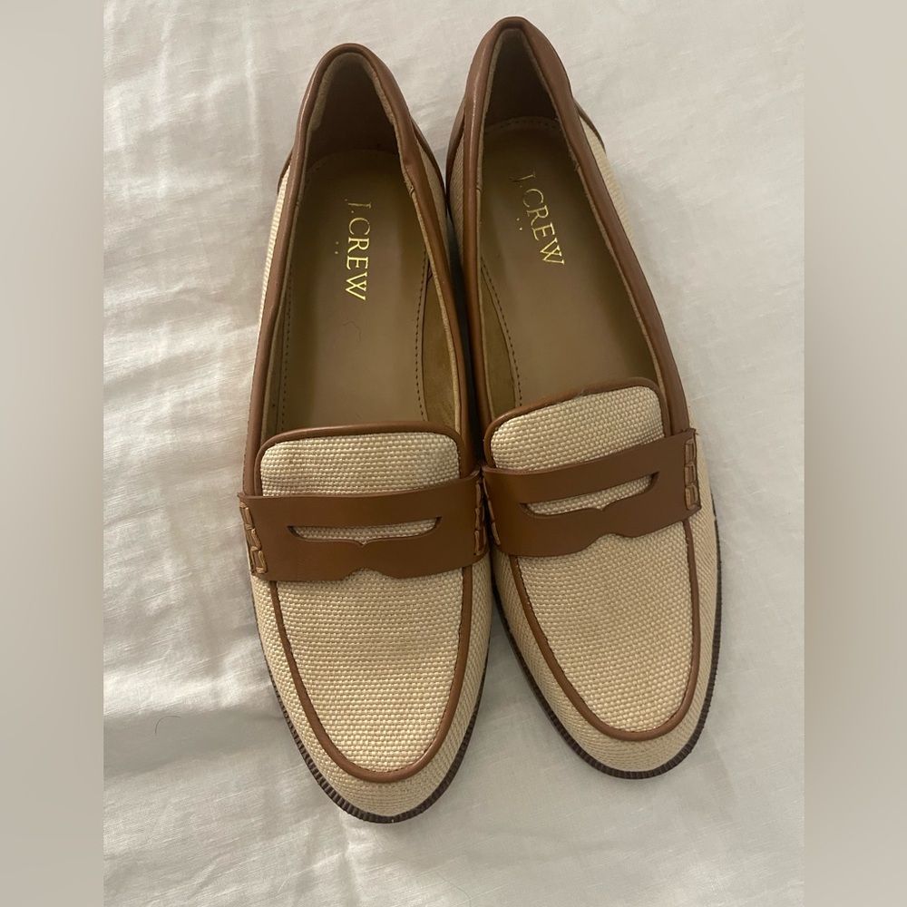 J. Crew woven raffia tan penny loafers . NWOT size 7.5 - Picture 2 of 6